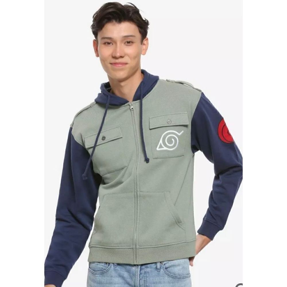 Naruto Shippuden Kakashi cosplay military fleece zip up hoodie sweatshirt S/S